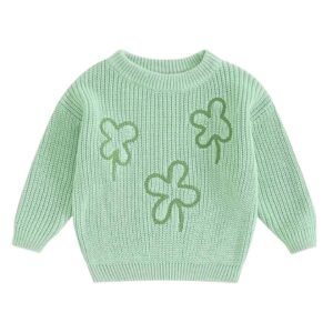 Wapora Lucky Clover Knit Sweater Cozy Stylish for Kids